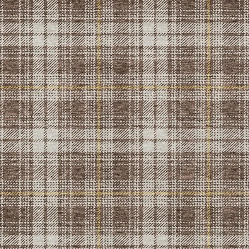 Brown Beige And Gold Plaid Washable Indoor Outdoor Area Rug Photo 6