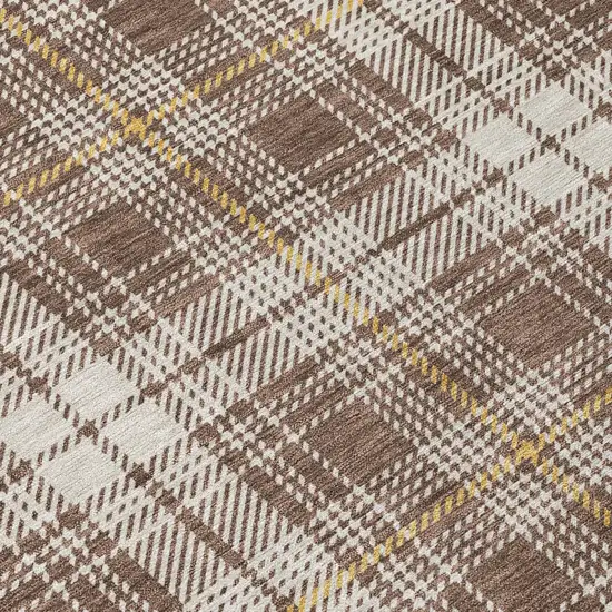 Brown Beige And Gold Plaid Washable Indoor Outdoor Area Rug Photo 5