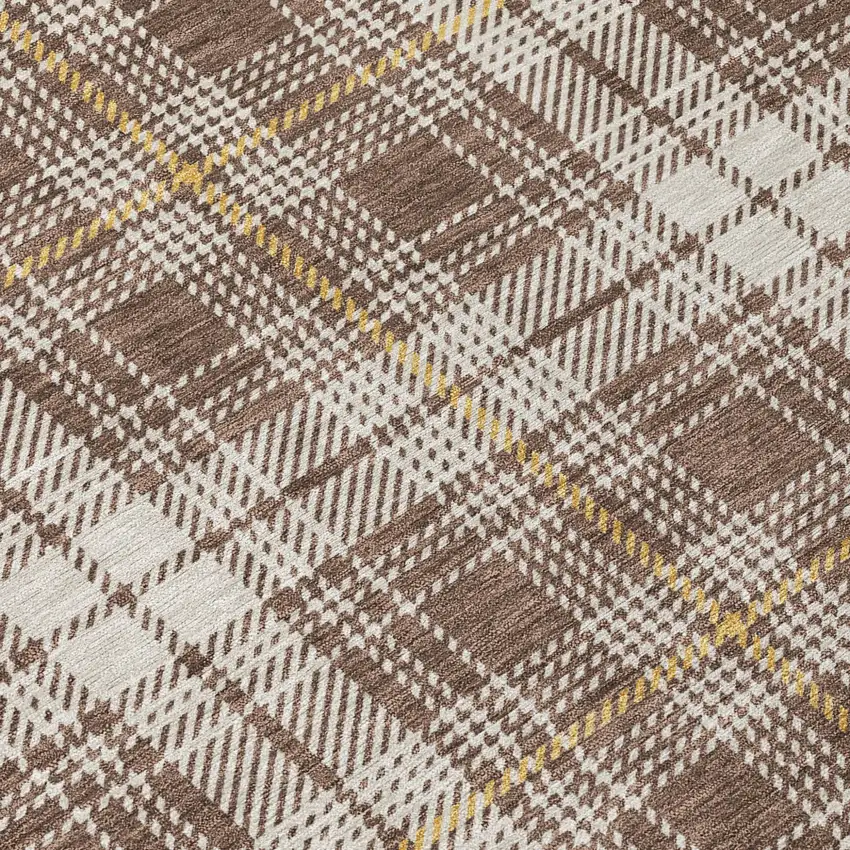 Brown Beige And Gold Plaid Washable Indoor Outdoor Area Rug Photo 5