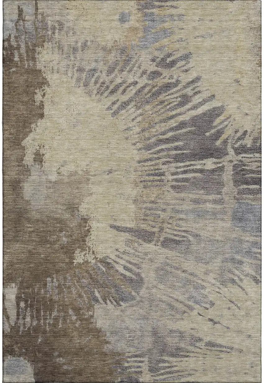 Brown Beige And Gray Abstract Washable Area Rug With UV Protection Photo 5