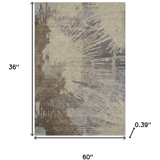 Brown Beige And Gray Abstract Washable Area Rug With UV Protection Photo 3