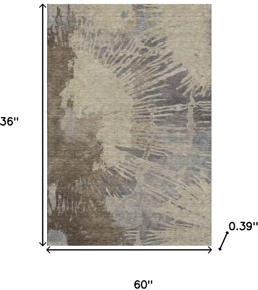 Brown Beige And Gray Abstract Washable Area Rug With UV Protection Photo 3