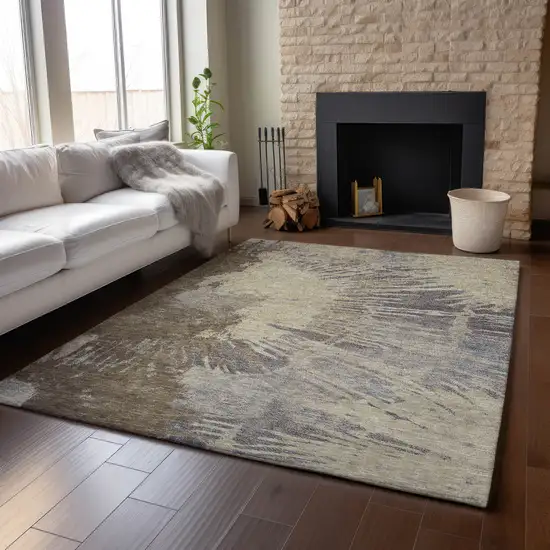 Brown Beige And Gray Abstract Washable Area Rug With UV Protection Photo 3