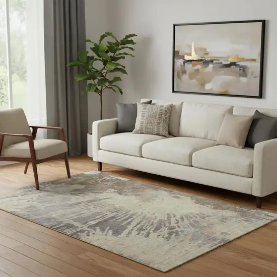 Brown Beige And Gray Abstract Washable Area Rug With UV Protection Photo 1