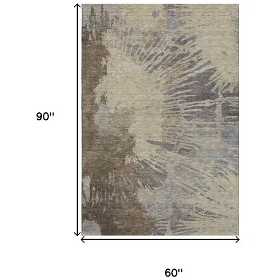 Brown Beige And Gray Abstract Washable Area Rug With UV Protection Photo 3
