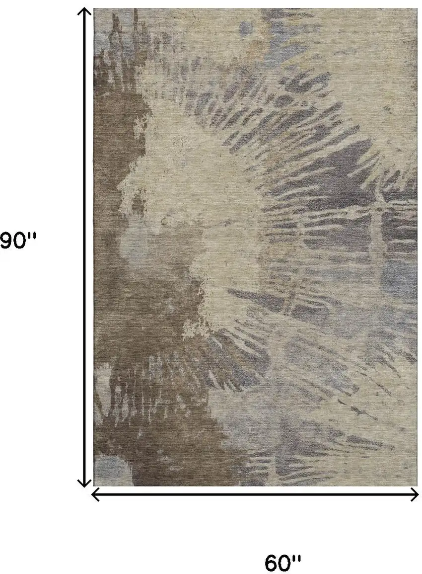 Brown Beige And Gray Abstract Washable Area Rug With UV Protection Photo 3