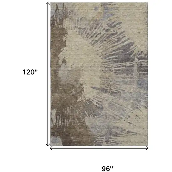 Brown Beige And Gray Abstract Washable Area Rug With UV Protection Photo 3