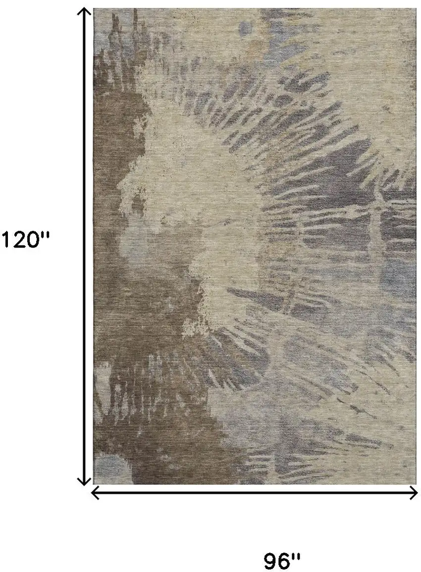 Brown Beige And Gray Abstract Washable Area Rug With UV Protection Photo 3