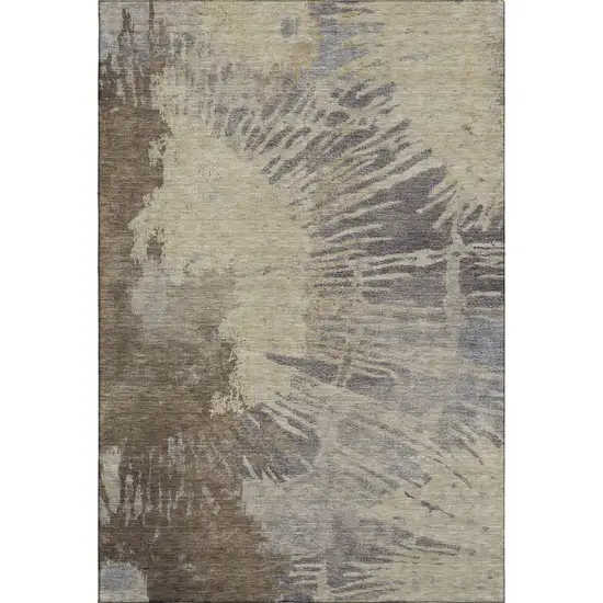 Brown Beige And Gray Abstract Washable Area Rug With UV Protection Photo 4
