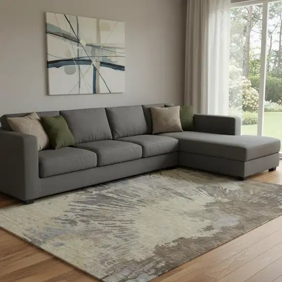 Brown Beige And Gray Abstract Washable Area Rug With UV Protection Photo 1