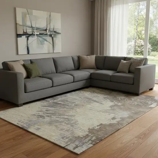 Brown Beige And Gray Abstract Washable Area Rug With UV Protection Photo 1