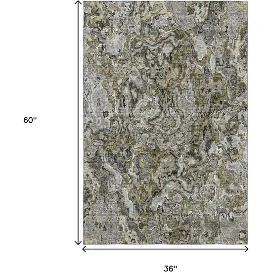 Brown Beige And Gray Abstract Washable Area Rug With UV Protection Photo 3