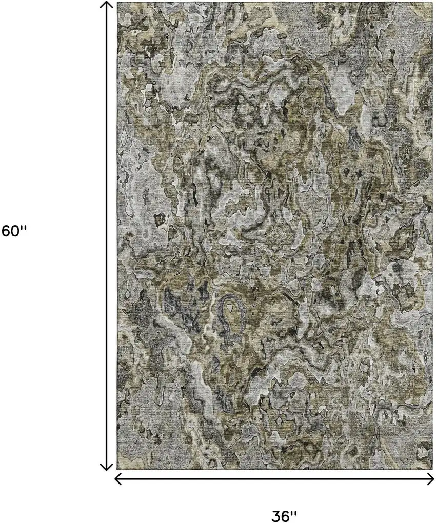 Brown Beige And Gray Abstract Washable Area Rug With UV Protection Photo 3