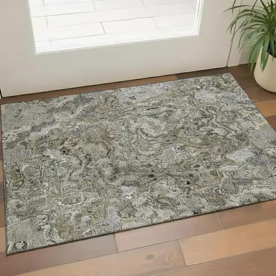 Brown Beige And Gray Abstract Washable Area Rug With UV Protection Photo 1