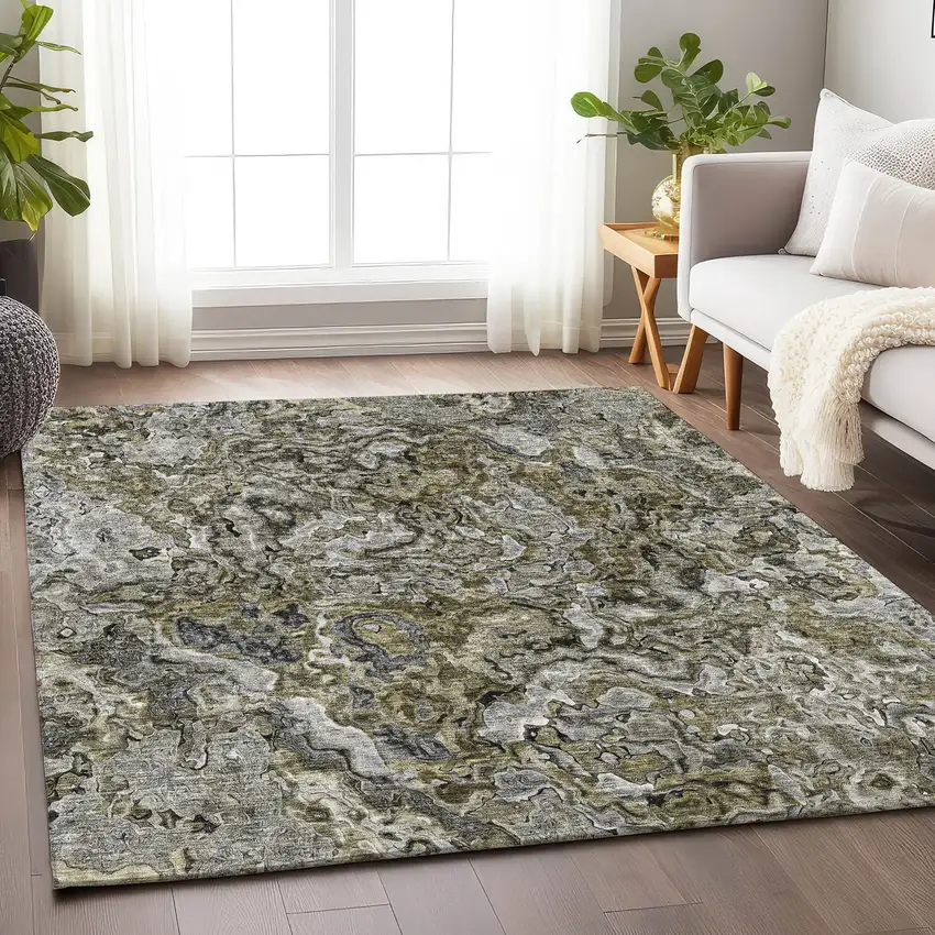 Brown Beige And Gray Abstract Washable Area Rug With UV Protection Photo 5