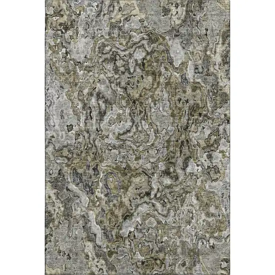 Brown Beige And Gray Abstract Washable Area Rug With UV Protection Photo 1