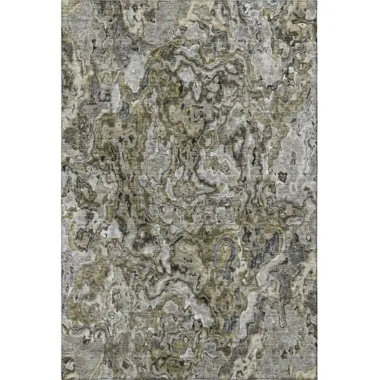 Brown Beige And Gray Abstract Washable Area Rug With UV Protection Photo 4