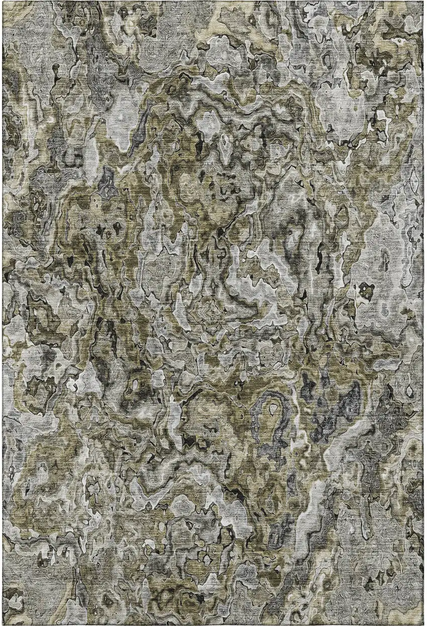 Brown Beige And Gray Abstract Washable Area Rug With UV Protection Photo 4