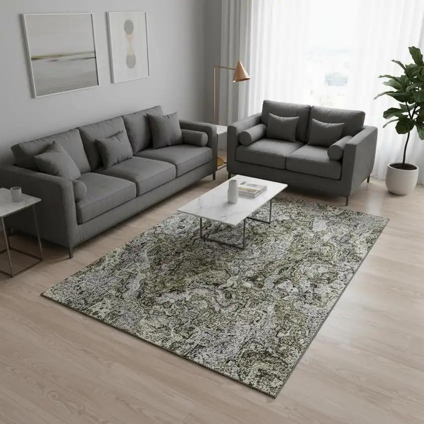 Brown Beige And Gray Abstract Washable Area Rug With UV Protection Photo 2