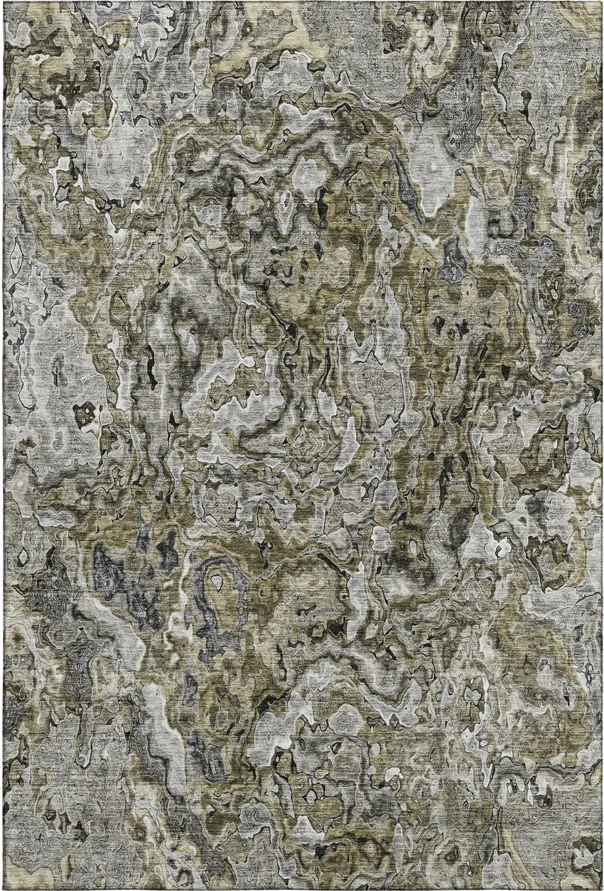 Brown Beige And Gray Abstract Washable Area Rug With UV Protection Photo 1