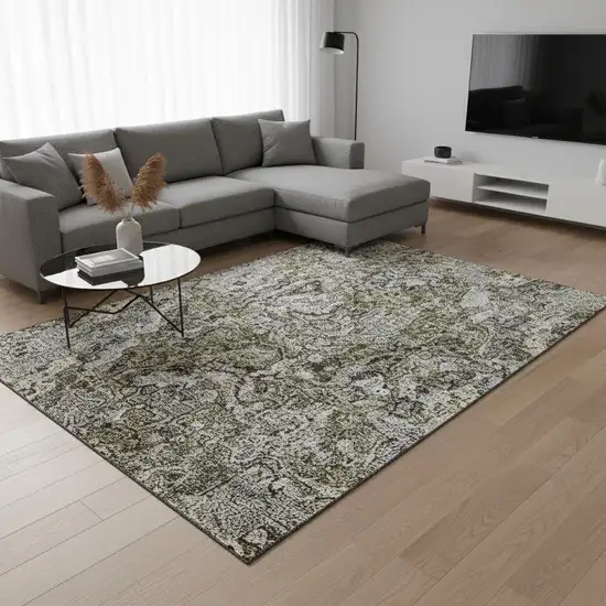 Brown Beige And Gray Abstract Washable Area Rug With UV Protection Photo 2