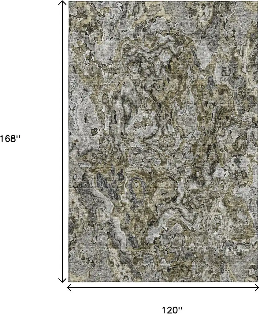 Brown Beige And Gray Abstract Washable Area Rug With UV Protection Photo 3