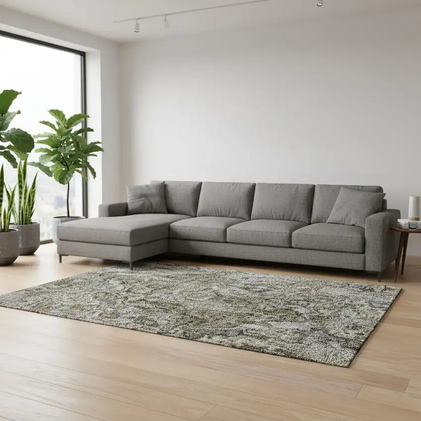 Brown Beige And Gray Abstract Washable Area Rug With UV Protection Photo 2