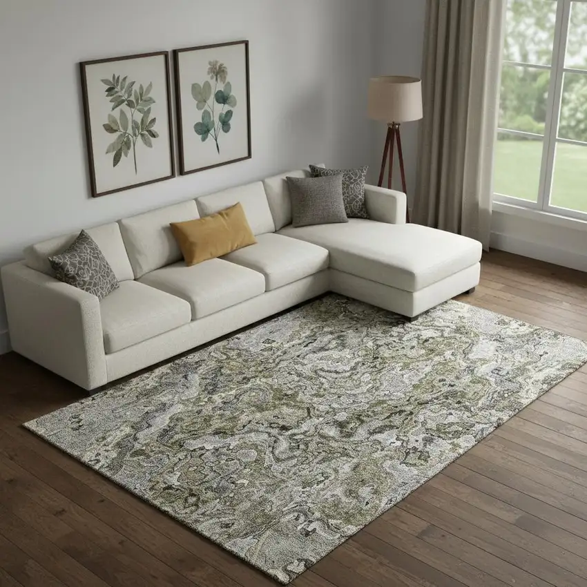 Brown Beige And Gray Abstract Washable Area Rug With UV Protection Photo 1