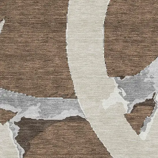 Brown Beige And Gray Abstract Washable Area Rug With UV Protection Photo 2