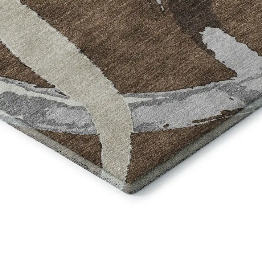 Brown Beige And Gray Abstract Washable Area Rug With UV Protection Photo 7