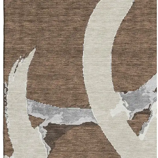 Brown Beige And Gray Abstract Washable Area Rug With UV Protection Photo 2