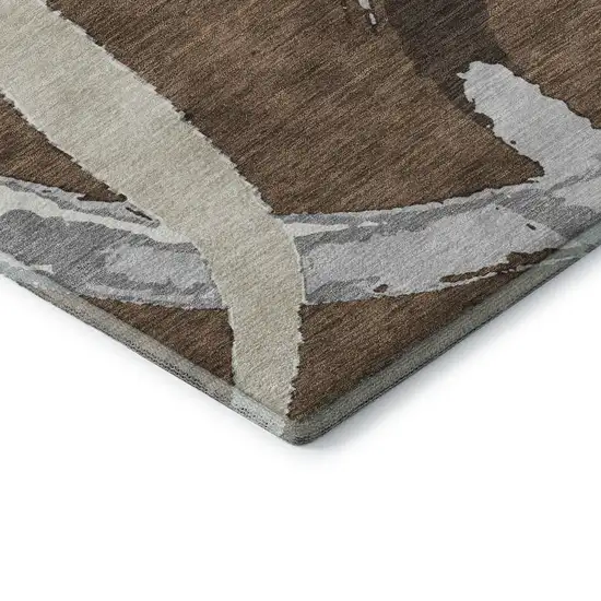 Brown Beige And Gray Abstract Washable Area Rug With UV Protection Photo 7