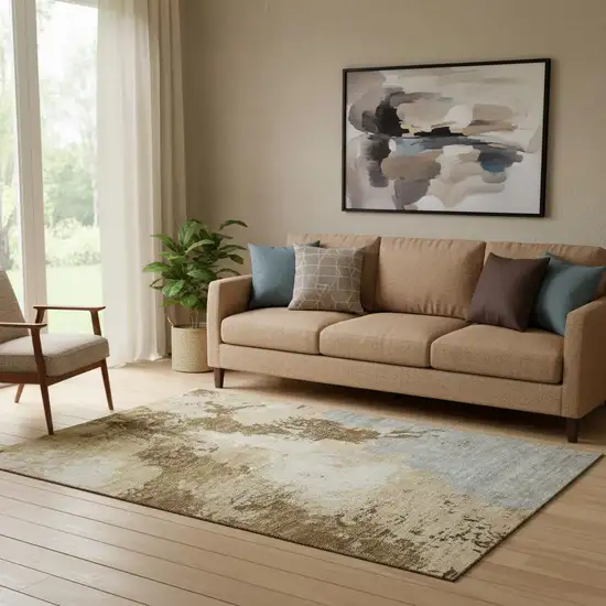 Brown Beige And Gray Abstract Washable Area Rug With UV Protection Photo 2