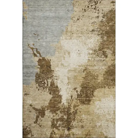 Brown Beige And Gray Abstract Washable Area Rug With UV Protection Photo 1
