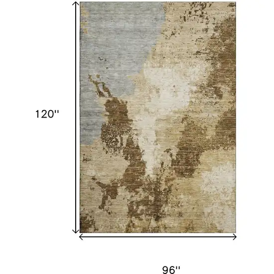 Brown Beige And Gray Abstract Washable Area Rug With UV Protection Photo 9