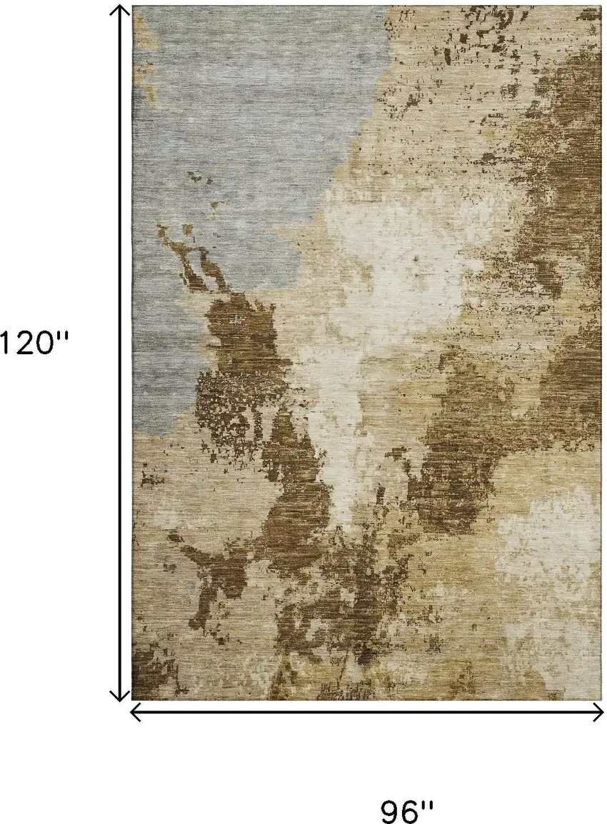 Brown Beige And Gray Abstract Washable Area Rug With UV Protection Photo 9