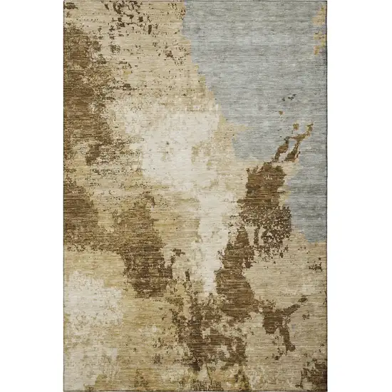 Brown Beige And Gray Abstract Washable Area Rug With UV Protection Photo 2