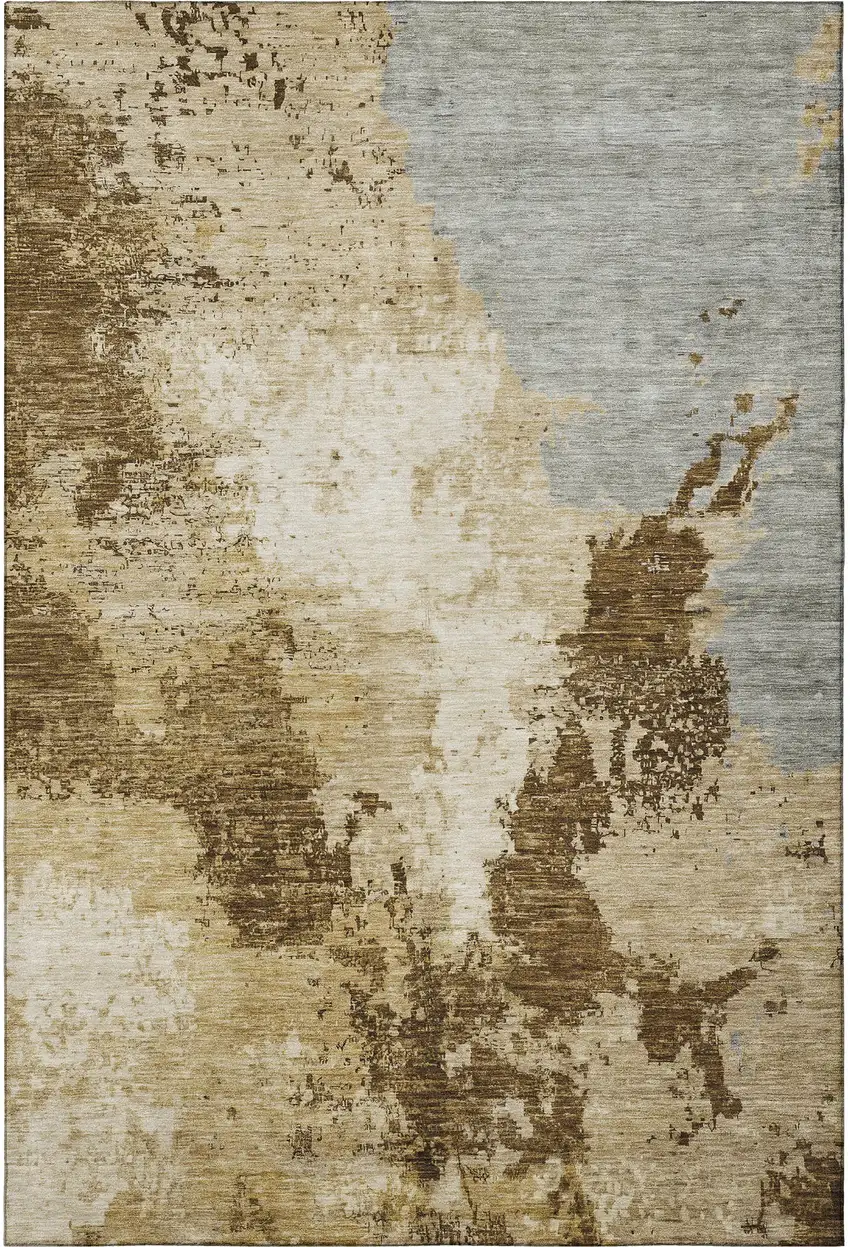 Brown Beige And Gray Abstract Washable Area Rug With UV Protection Photo 2