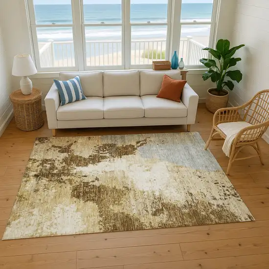 Brown Beige And Gray Abstract Washable Area Rug With UV Protection Photo 5