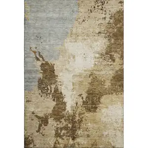 Photo of Brown Beige And Gray Abstract Washable Area Rug With UV Protection