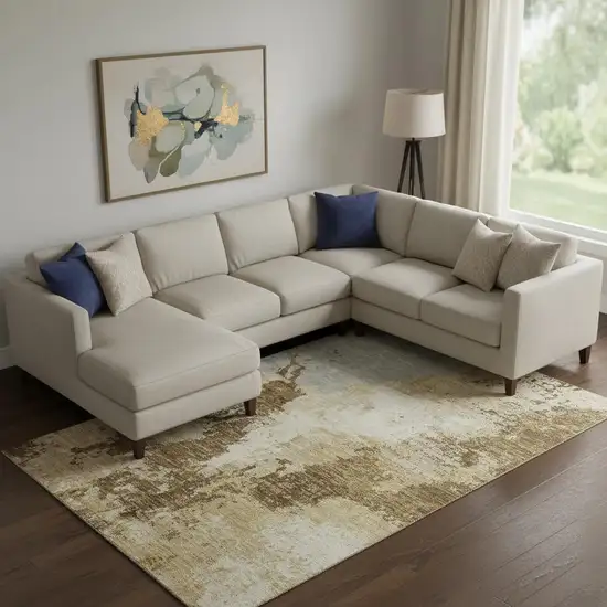 Brown Beige And Gray Abstract Washable Area Rug With UV Protection Photo 2