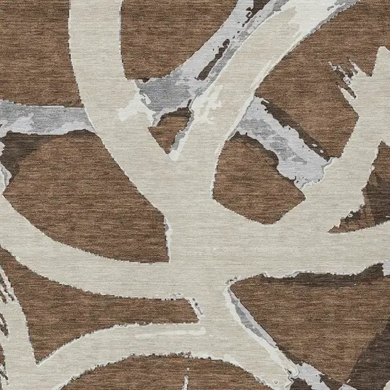 Brown Beige And Gray Abstract Washable Indoor Outdoor Area Rug Photo 6