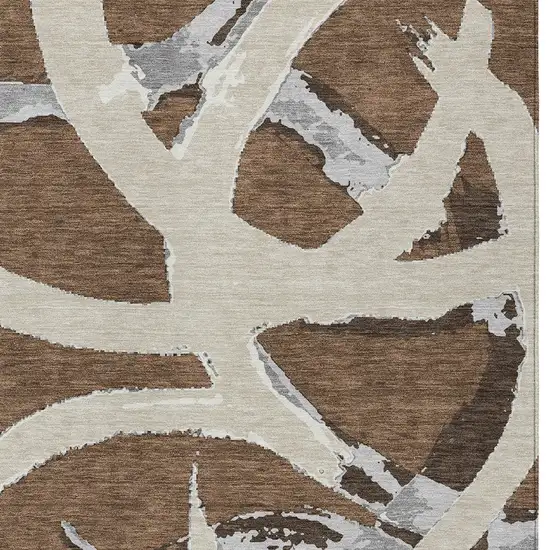 Brown Beige And Gray Abstract Washable Indoor Outdoor Area Rug Photo 6