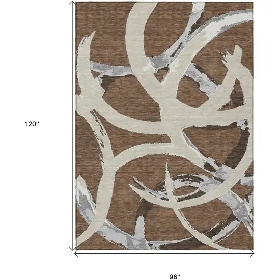 Brown Beige And Gray Abstract Washable Indoor Outdoor Area Rug Photo 3