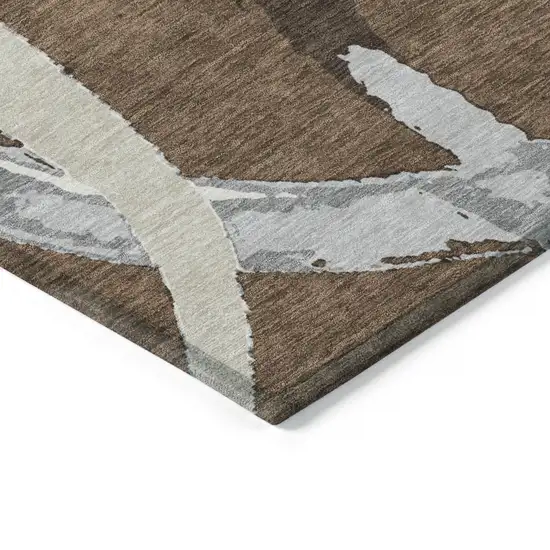 Brown Beige And Gray Abstract Washable Indoor Outdoor Area Rug Photo 4