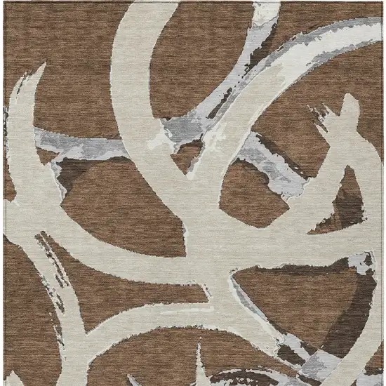 Brown Beige And Gray Abstract Washable Indoor Outdoor Area Rug Photo 7