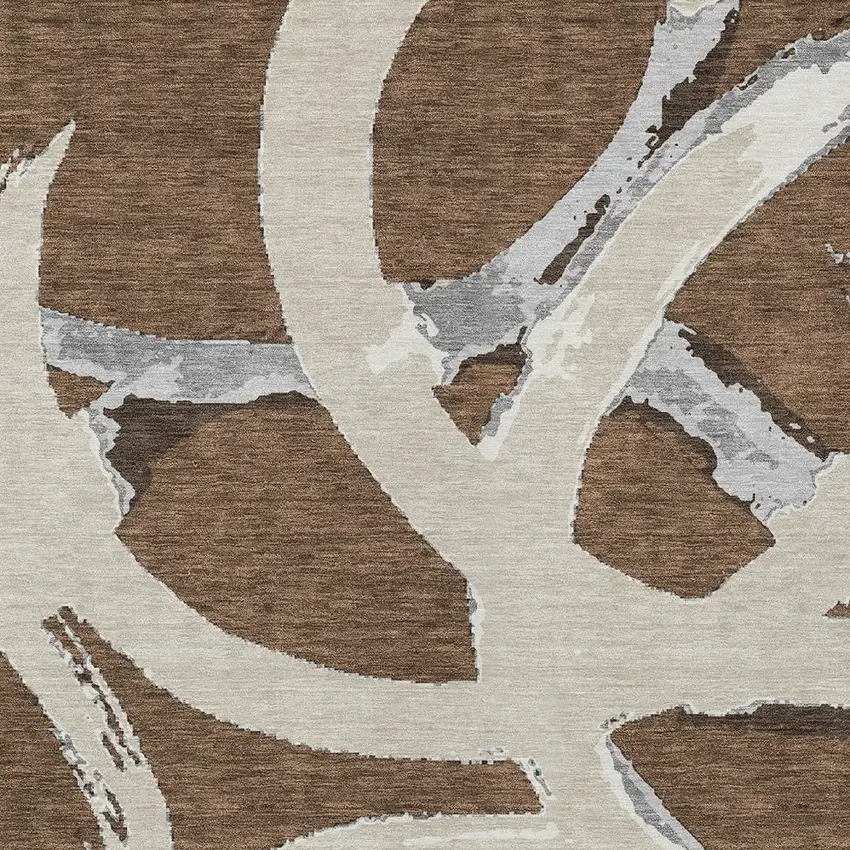 Brown Beige And Gray Abstract Washable Indoor Outdoor Area Rug Photo 6
