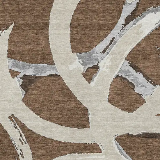 Brown Beige And Gray Abstract Washable Indoor Outdoor Area Rug Photo 6