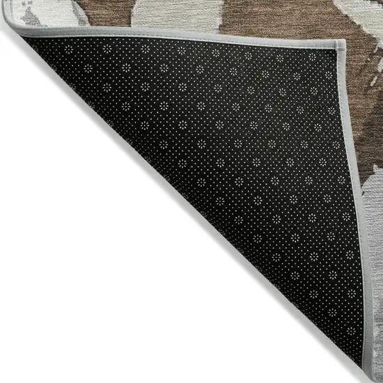 Brown Beige And Gray Abstract Washable Indoor Outdoor Area Rug Photo 5