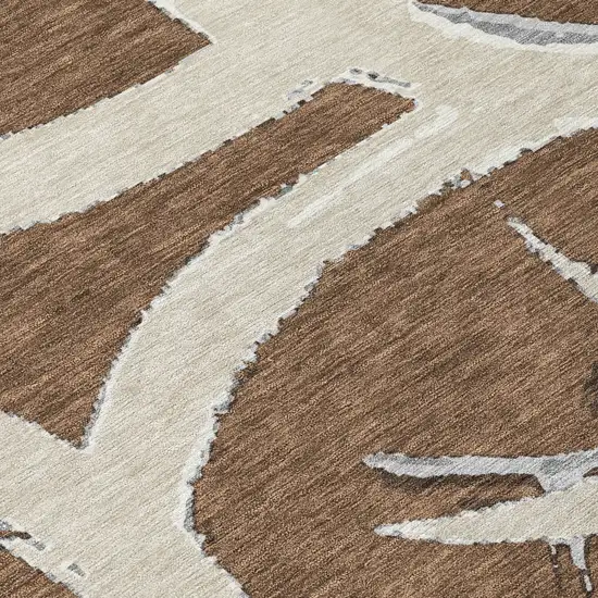 Brown Beige And Gray Abstract Washable Indoor Outdoor Area Rug Photo 6